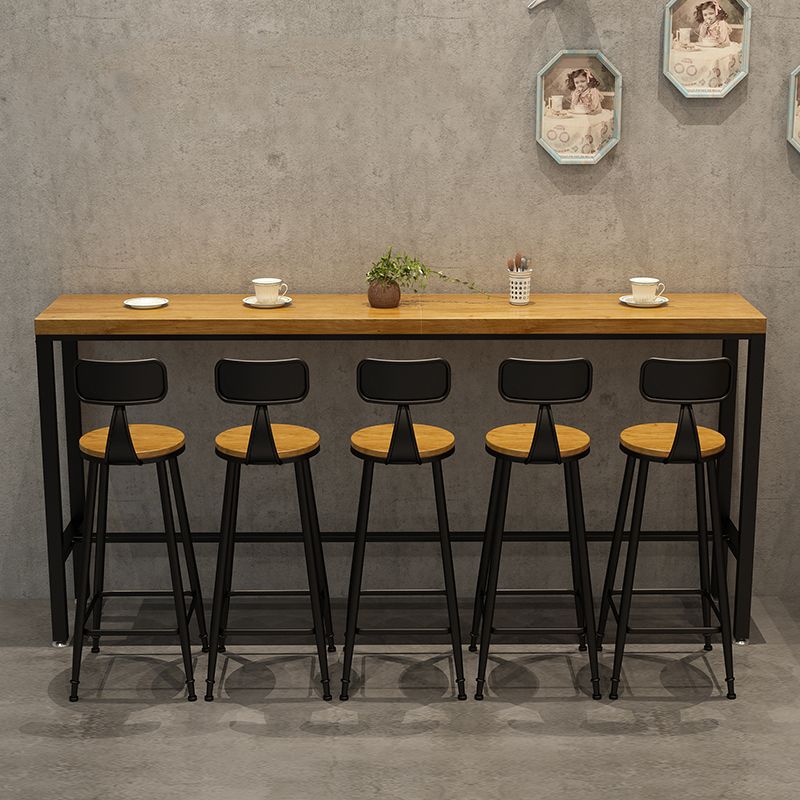 Mesa de altura de barra industrial, mesa de pub tipo bistró con tapa de madera maciza y base de caballete