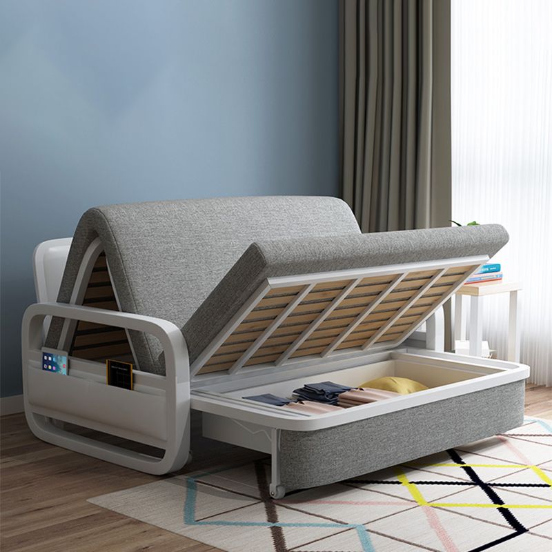 Contemporary Square Arm Convertible Cotton Blend Bed Sofa Couch in Grey Clearhalo 'furn' 'furn_sofas' 'Furniture' 'Living Room Furniture' 'Sofa' 'sofas' 1200x1200_e1ac8454-96b6-40e9-ab07-a39110bc27e3