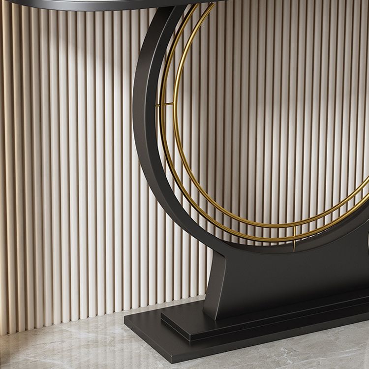 11" Wide Glam Console Table Stone Half Moon Console Accent Table