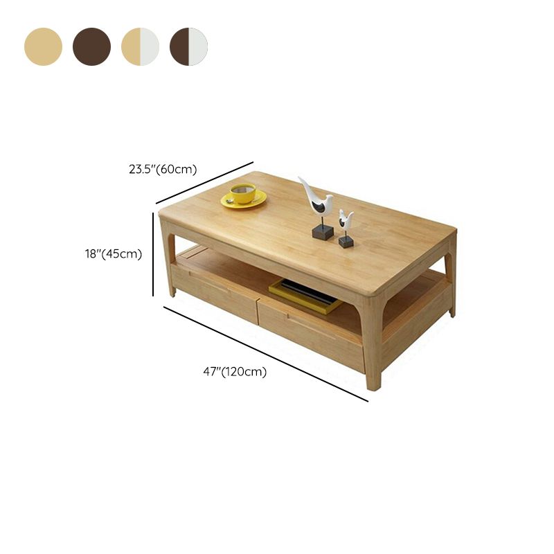 Solid Wood Coffee Table Rectangle Coffee Cocktail Table with 2 Drawers