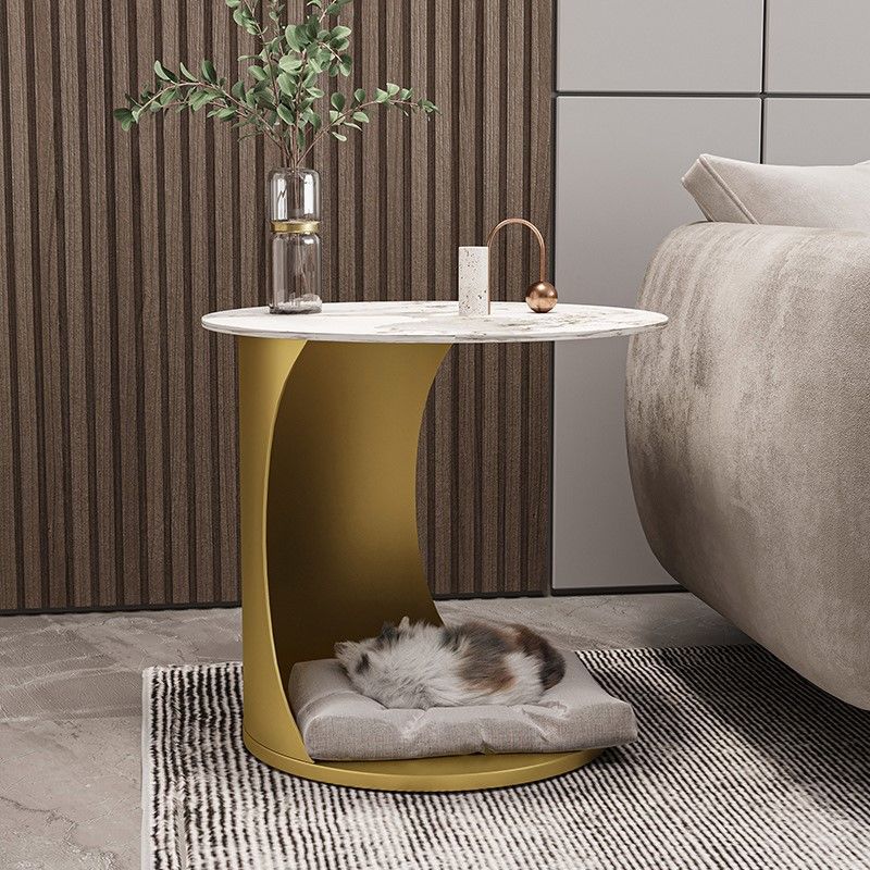 Contemporary Round Double Tier End Table Slate Top Side End Table Clearhalo 'Coffee & Accent Tables' 'End & Side Tables' 'end_side_tables' 'furn' 'furn_end_side_tables' 'Furniture' 'Living Room Furniture' 1200x1200_e1b1974e-c1cd-46b8-a6e2-92a9be02520b