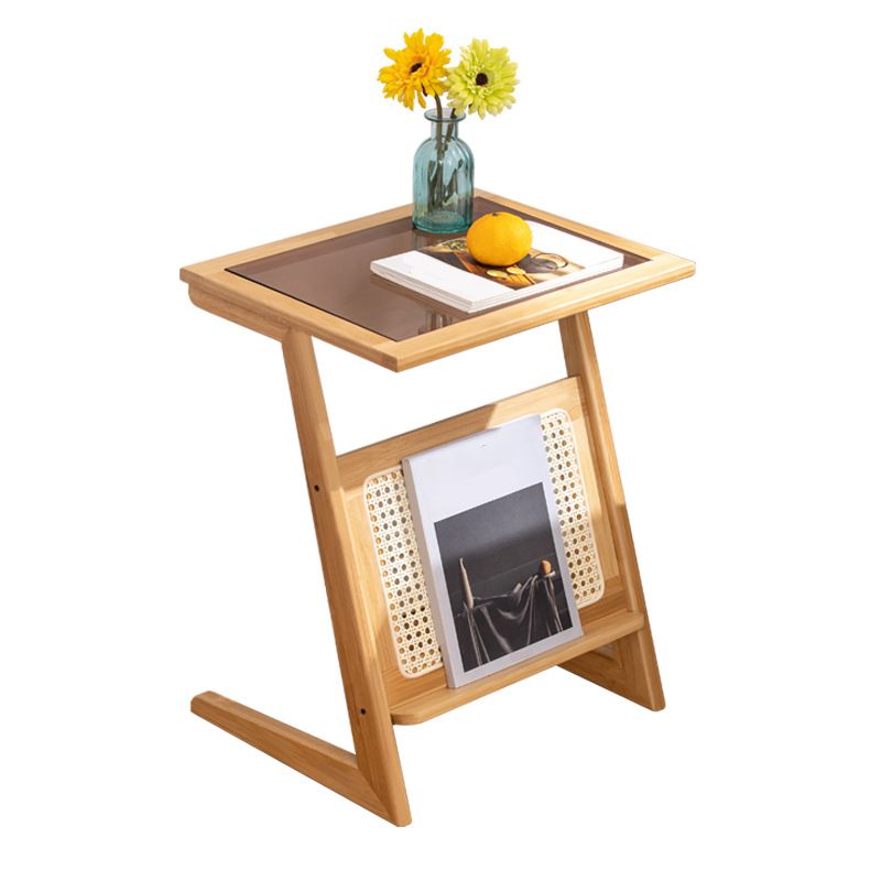 22.8" Tall Rectangular Glass Side Table Solid Wood Abstract End Table with Storage Clearhalo 'Coffee & Accent Tables' 'End & Side Tables' 'end_side_tables' 'furn' 'furn_end_side_tables' 'Furniture' 'Living Room Furniture' 1200x1200_e1b23121-05f5-4077-bd31-8d1265a22acb