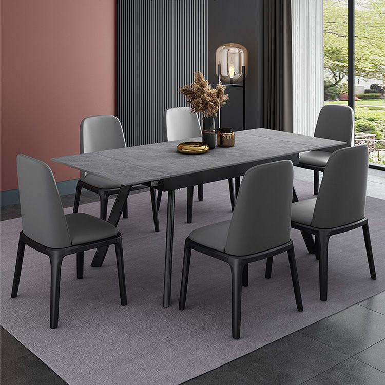 Rectangle Industrial Dining Table Extendable Sintered Stone Table with 4 Black Legs Clearhalo ' dining_table' 'Dining Tables & Seating' 'Dining Tables' 'furn' 'furn_dining_table' 'Furniture' 'furniture_dining_table' 'Kitchen & Dining Furniture' 'kitchen&dining_furn' 'kitchen' 'kitchen_dining_table' 1200x1200_e1b531bf-9eee-459d-93f4-7684e1cf2f18