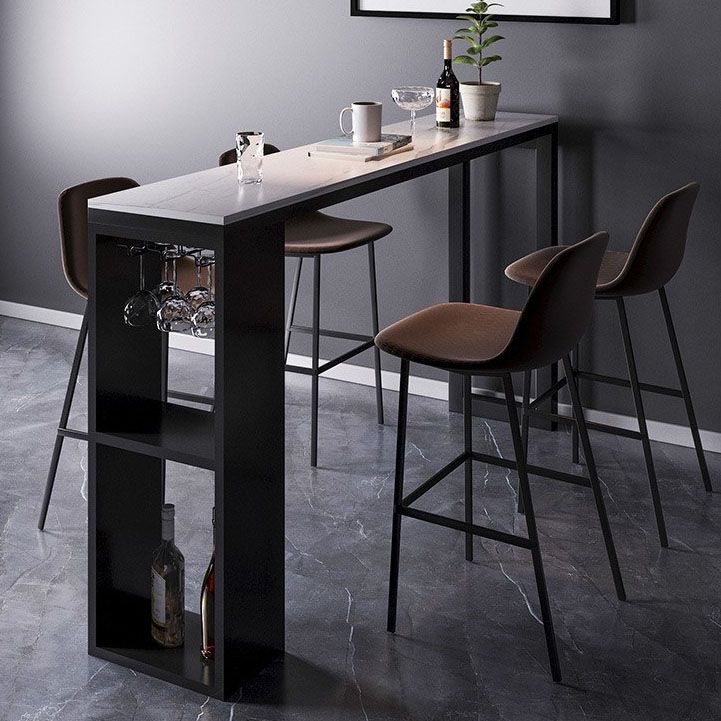Sintered Stone Top Rectangular Bar Table Modern Bistro Table with Storage Double Pedestal Clearhalo 'Bar Furniture' 'Bar Tables' 'bar_tables' 'furn' 'furn_bar_tables' 'Furniture' 'Kitchen & Dining Furniture' 1200x1200_e1b83308-d5b1-4b80-a757-2b2c8f56dfde