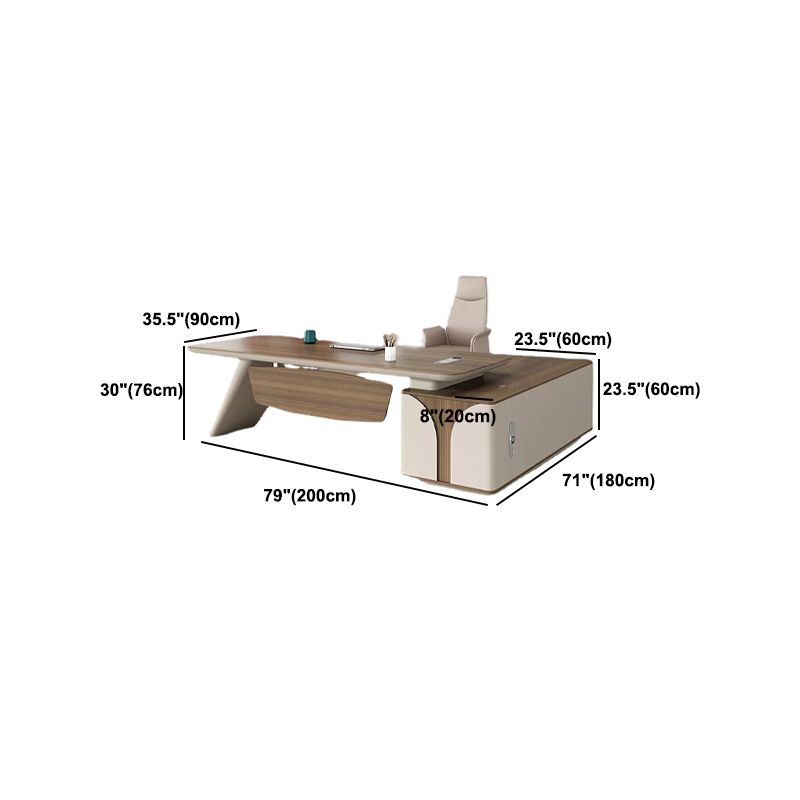 Natural Pedestal Executive Desk Contemporary L-Shape Locking Drawer Office Desk Clearhalo 'furn' 'furn_office_desk' 'Furniture' 'Office Desks' 'Office Furniture' 'office_desk' 1200x1200_e1b8cdaf-f8ef-4729-b90a-a0bada763e23