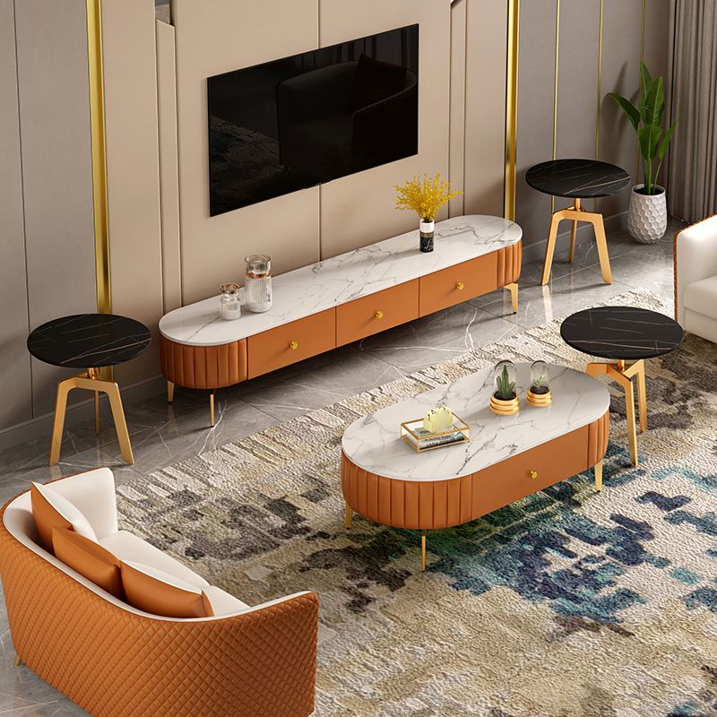 Scandinavian Style TV Stand Stone Enclosed Storage TV Console with Drawers