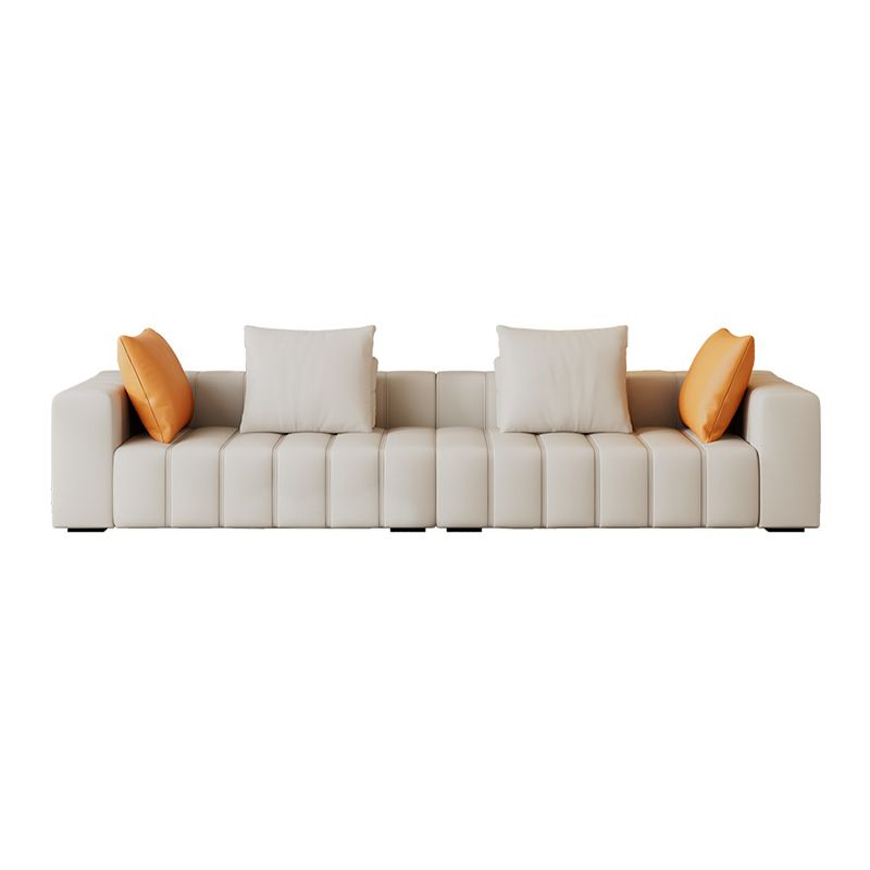Contemporary White Sectional Sofa with Square Arms and Channel Back Clearhalo 'furn' 'furn_sectionals' 'Furniture' 'Living Room Furniture' 'Sectionals' 1200x1200_e1b99049-ce54-48ca-961d-f7820bc0c368
