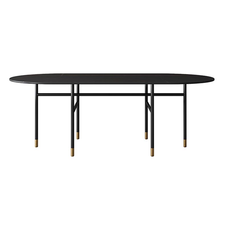 Contemporary Oval Dining Table Stone Dining Table with Iron Base Clearhalo 'Dining Tables & Seating' 'Dining Tables' 'dining_table' 'furn' 'furn_dining_table' 'Furniture' 'Kitchen & Dining Furniture' 1200x1200_e1bacfc9-8e60-4823-8edd-edabfa08db12