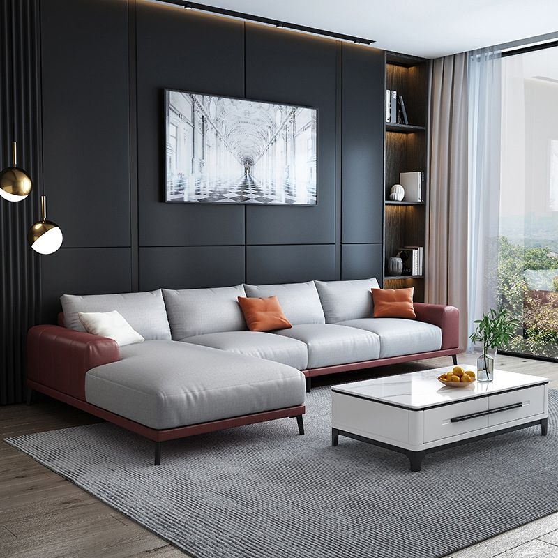 Braccio quadrato sciolto retro sezionale con chaise fauci in pelle 4 posti sezionale