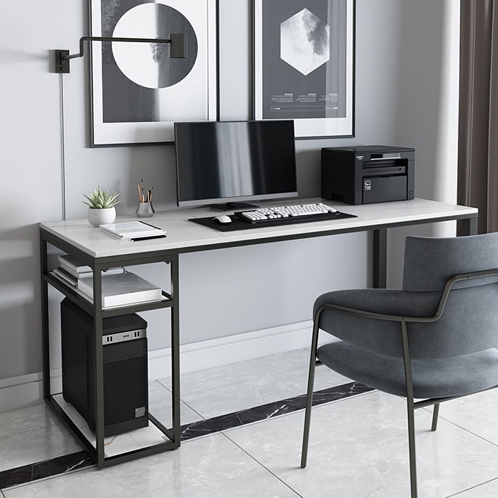 Contemporary Gaming Desk Antique Finish Computer Desk with Shelf Clearhalo 'furn' 'furn_office_desk' 'Furniture' 'Office Desks' 'Office Furniture' 'office_desk' 1200x1200_e1c30e69-7de9-42e3-9fac-a27aaea9e238