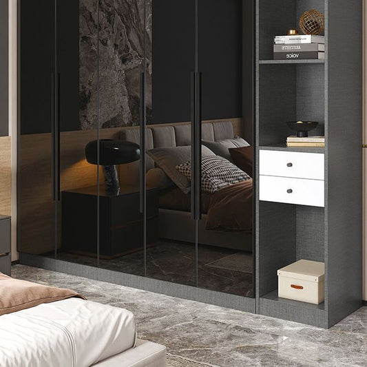 Black Color Glass Wardrobe Soft Close Door Wardrobe Closet for Home