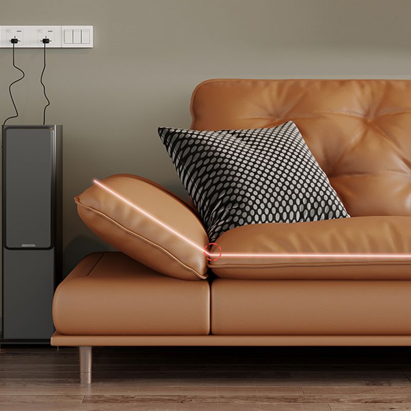 房状の枕トップアームソファブラウン本物の革張りの2つのクッションと