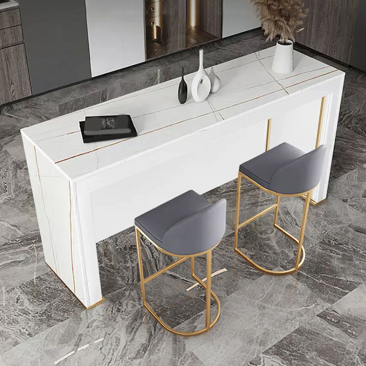 Set tavolo da bar moderno con piano in pietra Tavolo da bar rettangolare da 1/3 pezzi con sgabelli imbottiti