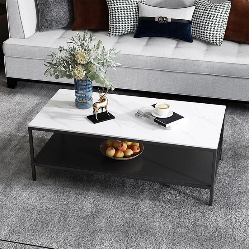 Tavolino da cocktail rettangolare in ardesia con 4 gambe e ripiano portaoggetti