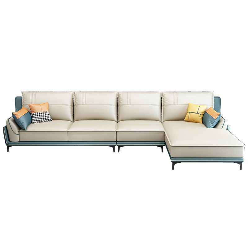 Scandinavian Faux Leather Sectional in Beige 35.43" Tall Sectional Clearhalo 'furn' 'furn_sectionals' 'Furniture' 'Living Room Furniture' 'Sectionals' 1200x1200_e1cefba8-b30e-4190-a0d5-fb1e9237224b