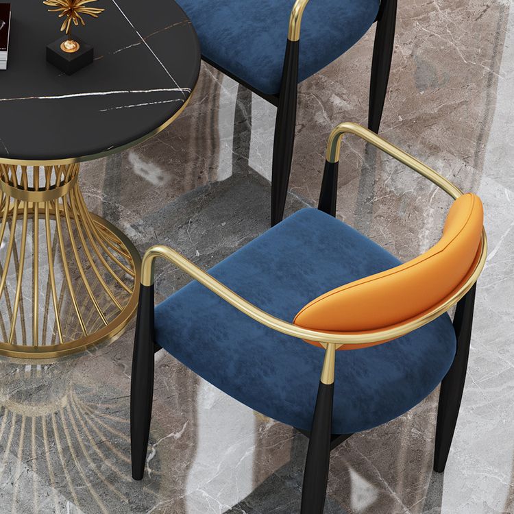 Ensemble de coin repas avec plateau en pierre noire et base en métal, ensemble de table à manger ronde moderne, 1/5 pièces