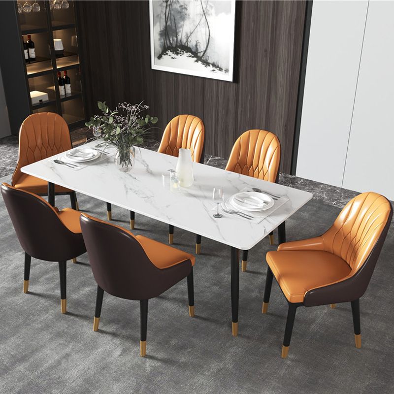 Modern Dining Rectangle Table Sintered Stone Table with Metal Legs for Home Clearhalo 'Dining Tables & Seating' 'Dining Tables' 'dining_table' 'furn' 'furn_dining_table' 'Furniture' 'Kitchen & Dining Furniture' 1200x1200_e1d26adb-07b7-46f7-8e7a-2d97710713b7