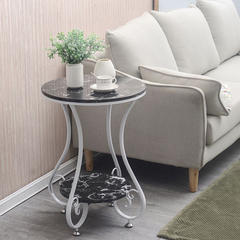 Glam Round Glossy Marble Top End Table Metal Curved Sofa Side End Table