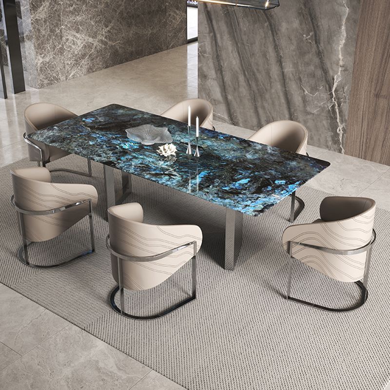 1/4/7ピース長方形の石トップステンレス鋼ベースダイニングセット