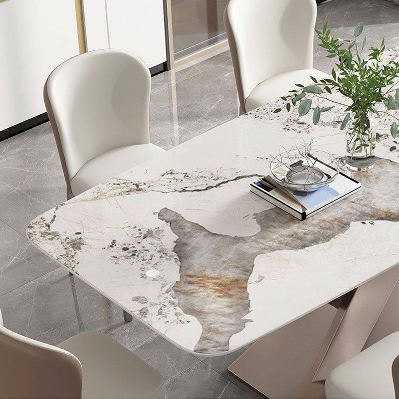 Traditional Luxury Dinner Table Rectangle Pedestal Table with Steel Base Clearhalo 'Dining Tables & Seating' 'Dining Tables' 'dining_table' 'furn' 'furn_dining_table' 'Furniture' 'Kitchen & Dining Furniture' 1200x1200_e1da07c6-a1c2-40f6-91fb-0c2ea90b378f