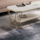 Luxe salontafel met stenen blad, cocktailtafel met metalen frame en plank