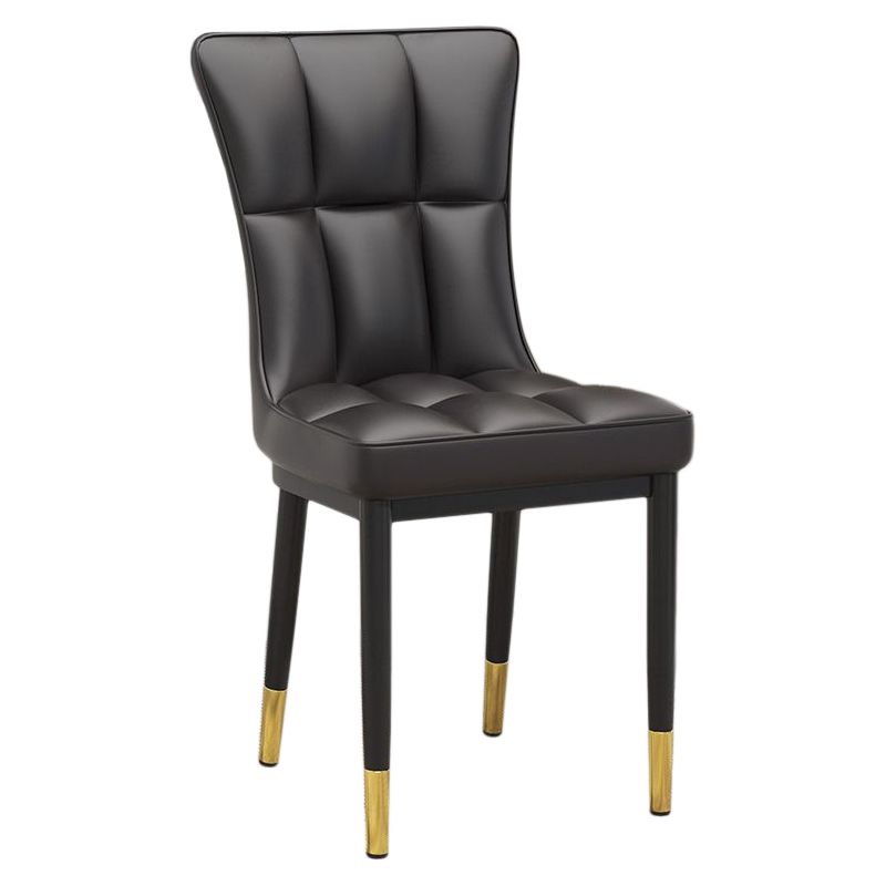Silla de comedor de cuero Glam Parsons con patas de acero en acabado mate para el hogar