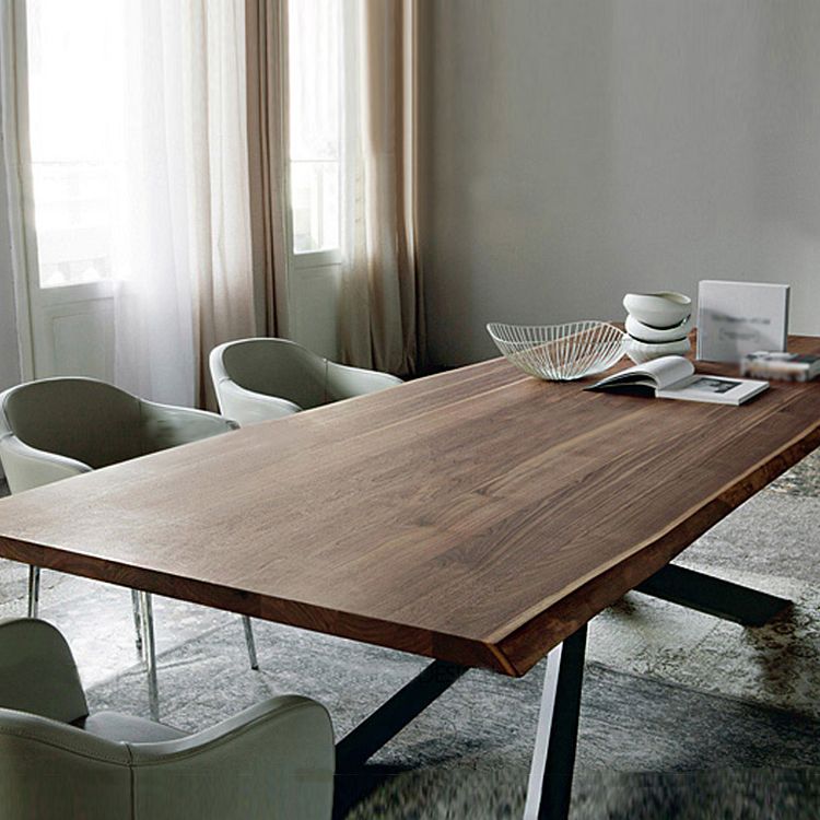 Industrial Solid Wood Dining Table Rectangle Table in Brown with Metal Pedestal Clearhalo ' dining_table' 'Dining Tables & Seating' 'Dining Tables' 'furn' 'furn_dining_table' 'Furniture' 'furniture_dining_table' 'Kitchen & Dining Furniture' 'kitchen&dining_furn' 'kitchen' 'kitchen_dining_table' 1200x1200_e1ddb3f4-5cbc-43b3-9adc-be7835eef30d