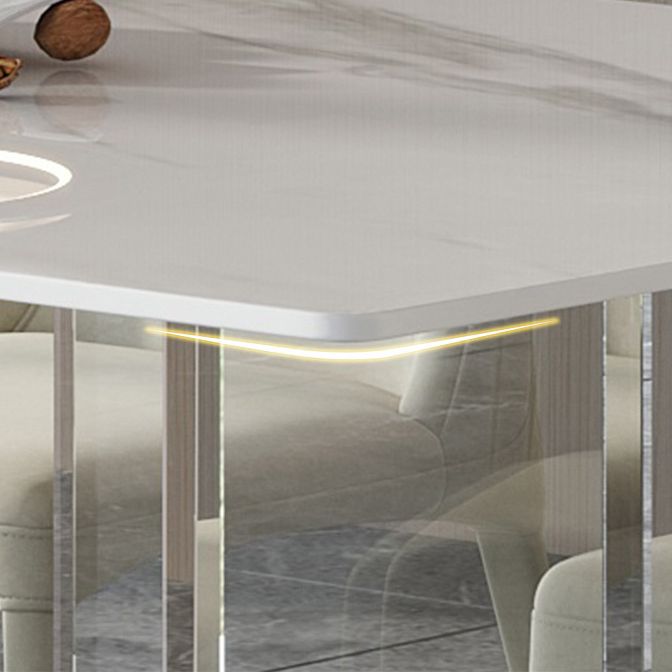 Modern White Dining Room Table Rectangle Acrylic and Stone Double Pedestal Table Clearhalo 'Dining Tables & Seating' 'Dining Tables' 'dining_table' 'furn' 'furn_dining_table' 'Furniture' 'furniture_dining_table' 'Kitchen & Dining Furniture' 'kitchen' 'kitchen_dining_table' 1200x1200_e1df05a3-b899-409e-b905-7ce28b35a0a5