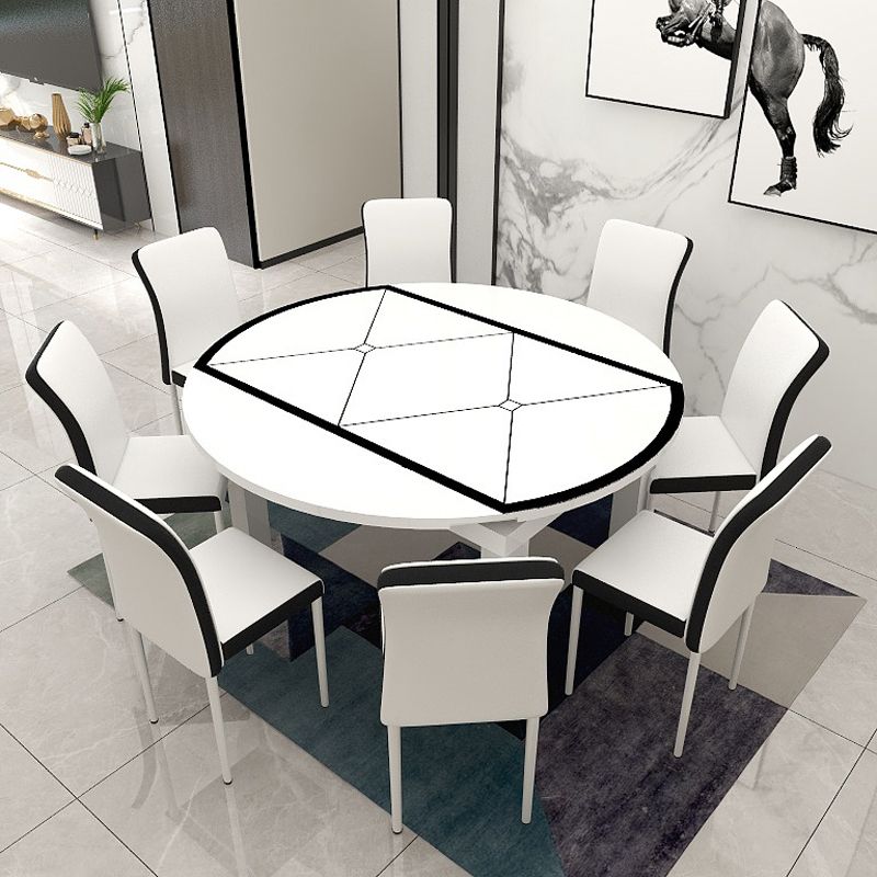 Modern Extendable Round Glass Top Dining Table with Solid Wood Legs Clearhalo 'Dining Tables & Seating' 'Dining Tables' 'dining_table' 'furn' 'furn_dining_table' 'Furniture' 'Kitchen & Dining Furniture' 1200x1200_e1df357b-44c6-4389-b8b9-19dc64868bac