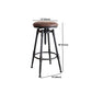 Industrial Metal Barstool Low Back Faux Leather Cushion Footrest Stool with 4 Legs
