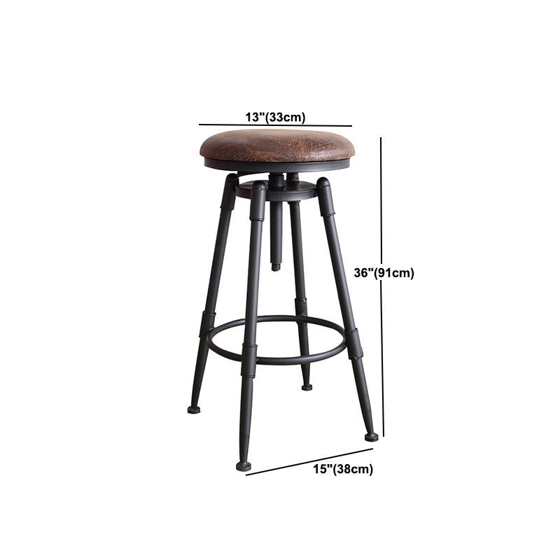 Industrial Metal Barstool Low Back Faux Leather Cushion Footrest Stool with 4 Legs