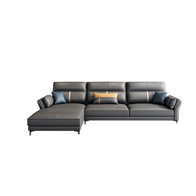 Contemporary Dark Gray Sofa Faux Leather Stain-Resistant Sectional with Pillow Top Arm Clearhalo 'furn' 'furn_sectionals' 'Furniture' 'furniture_sectionals' 'Living Room Furniture' 'Sectionals' 1200x1200_e1e6ec5c-04e8-4b1f-b914-25de12714808