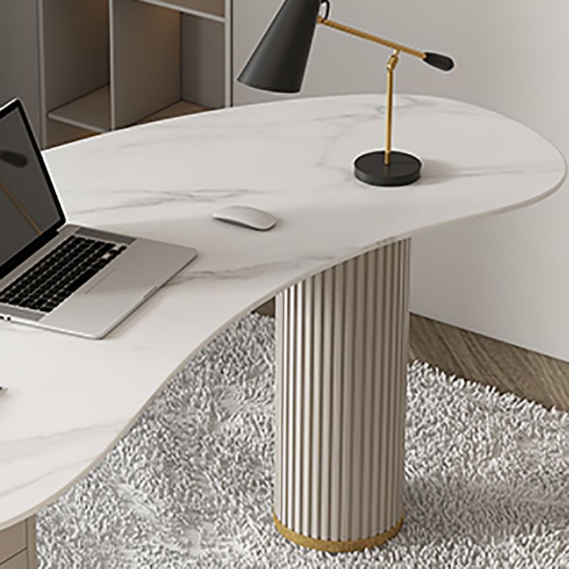 Glam Stone Writing Desk Unconventional Shape Office Desk for Home