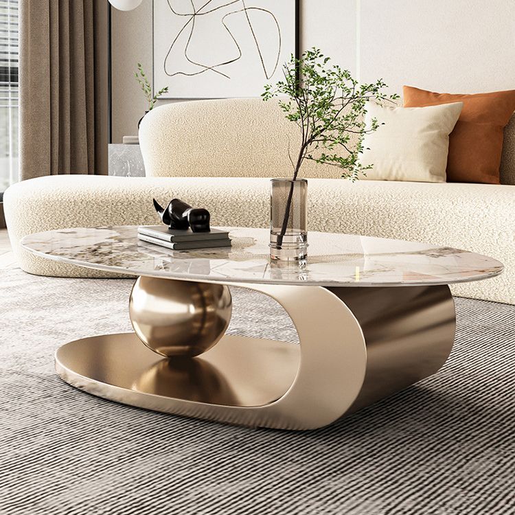 Mesa de centro elíptica de pizarra Glam de 27,6" D Mesa de cóctel abstracta con estante de piso