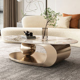 Tavolino glam in ardesia ellittica 27.6 "d tavolo da cocktail astratto con scaffale per pavimenti