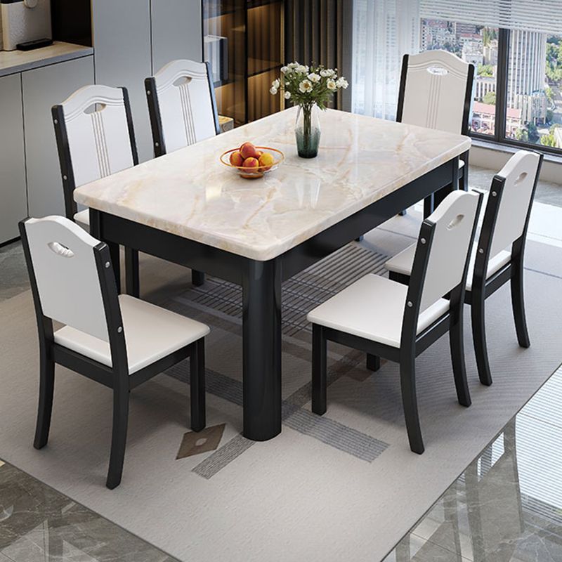 Contemporary Style Rectangle Marble Fixed Dinner Table with 4 Legs Clearhalo 'Dining Tables & Seating' 'Dining Tables' 'dining_table' 'furn' 'furn_dining_table' 'Furniture' 'Kitchen & Dining Furniture' 1200x1200_e1ea9091-f262-43fe-9b18-460264d829a8