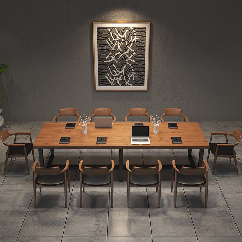 Industrial Pine Wood Office Desk Brown Rectangular Desk with Trestle Clearhalo 'furn' 'furn_office_desk' 'Furniture' 'Office Desks' 'Office Furniture' 'office_desk' 1200x1200_e1eb9e8a-5106-4d97-a038-2909e508f42b