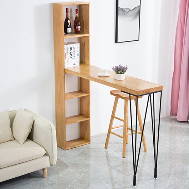 Modern Wood Natural Bistro Accent Dining Table Rectangle Bar Table with Wine Rack Clearhalo 'Bar Furniture' 'Bar Tables' 'bar_tables' 'furn' 'furn_bar_tables' 'Furniture' 'furniture_bar_tables' 'Kitchen & Dining Furniture' 'kitchen&dining_furn' 'kitchen' 1200x1200_e1fc88d6-24ca-4a88-ba1b-f0297783edfd
