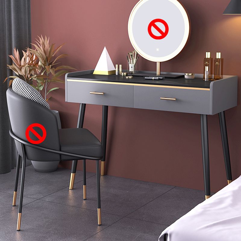 Luxurious Makeup Vanity Stone Top Dressing Table in Grey Finish