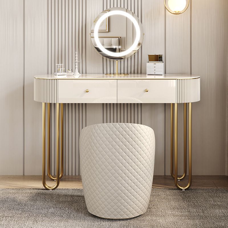 Beige Vanity Metal Makeup Dressing Table Stool Set in Glossy Finish Clearhalo 'Bedroom Furniture' 'furn' 'furn_makeup_vanities' 'Furniture' 'Makeup Vanities' 'makeup_vanities' 1200x1200_e20420c4-c4c4-4c1c-8e11-951df4204745