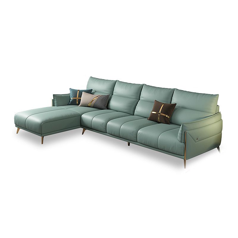 Green Modern Genuine Leather Cushion Back Sofa/Sectional with Wear-Resisting Clearhalo 'furn' 'furn_sectionals' 'Furniture' 'furniture_sectionals' 'Living Room Furniture' 'Sectionals' 1200x1200_e20460b3-0a7e-4314-a302-a86d3329f6f8