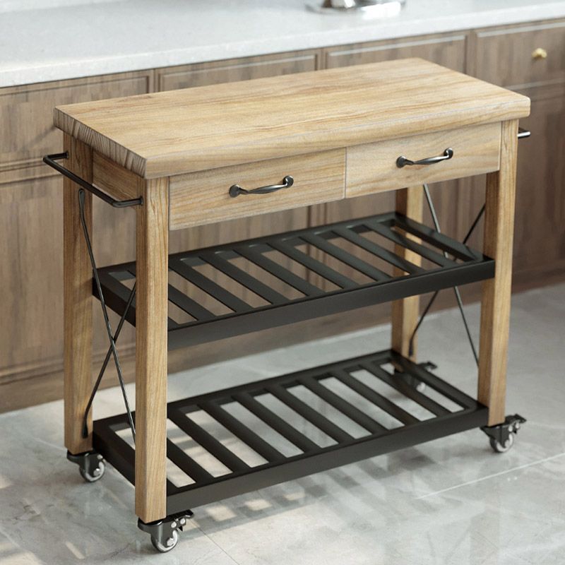 Modern Open Storage Kitchen Trolley Rolling Pine Wood Prep Table Clearhalo 'furn' 'furn_kitchen_islands_carts' 'Furniture' 'Kitchen & Dining Furniture' 'Kitchen Islands & Carts' 'kitchen_islands_carts' 1200x1200_e2067bd3-94a9-4eb8-9548-51efac581e81