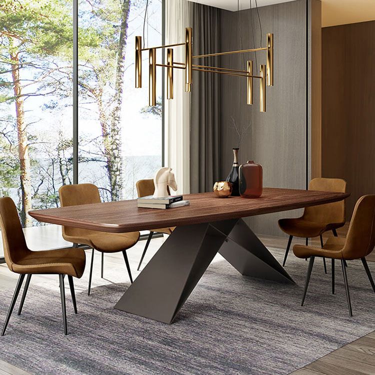 Industrial Solid Wood Table for Restaurant Rectangle Dining Table in Brown with Metal Pedestal Clearhalo ' dining_table' 'Dining Tables & Seating' 'Dining Tables' 'furn' 'furn_dining_table' 'Furniture' 'furniture_dining_table' 'Kitchen & Dining Furniture' 'kitchen&dining_furn' 'kitchen' 'kitchen_dining_table' 1200x1200_e206d831-6a94-4e2f-9775-9ec3b1286eae