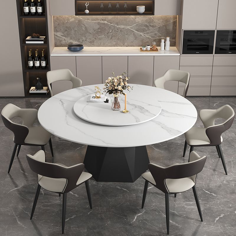 Round Furniture Simple Style Stone Pedestal Base Dinner Table with Turntable Clearhalo ' dining_table' 'Dining Tables & Seating' 'Dining Tables' 'furn' 'furn_dining_table' 'Furniture' 'furniture_dining_table' 'Kitchen & Dining Furniture' 'kitchen&dining_furn' 'kitchen' 'kitchen_dining_table' 1200x1200_e20a0ea4-7971-4801-877d-df5fa929ae8f
