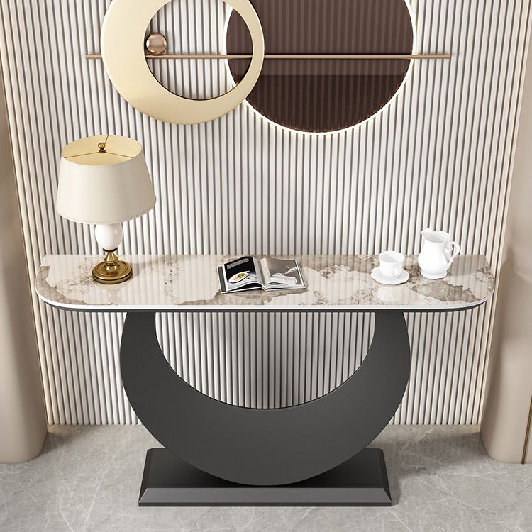 Stone Half Moon Accent Table 1-shelf 11.81" Wide Console Table for Hall Clearhalo 'Console Tables' 'console_tables' 'Entry & Mudroom Furniture' 'furn' 'furn_console_tables' 'Furniture' 1200x1200_e20dfe1e-52b8-44ae-8189-3e3ffab54a60