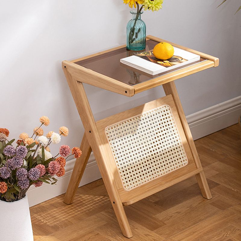 Modern Style Bamboo Rattan Material Glass Desktop Rectangular Side Table