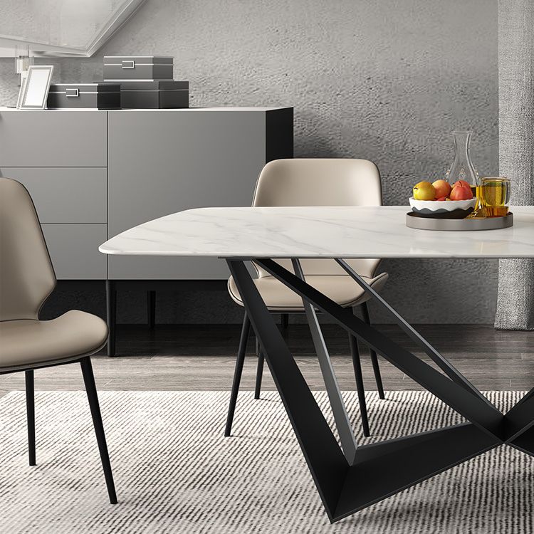Simplicity Rectangle Dining Room Table Sintered Stone Table with Black Pedestal Base Clearhalo ' dining_table' 'Dining Tables & Seating' 'Dining Tables' 'furn' 'furn_dining_table' 'Furniture' 'furniture_dining_table' 'Kitchen & Dining Furniture' 'kitchen&dining_furn' 'kitchen' 'kitchen_dining_table' 1200x1200_e2148723-54e0-45f7-a1b0-1527a0b31bd1