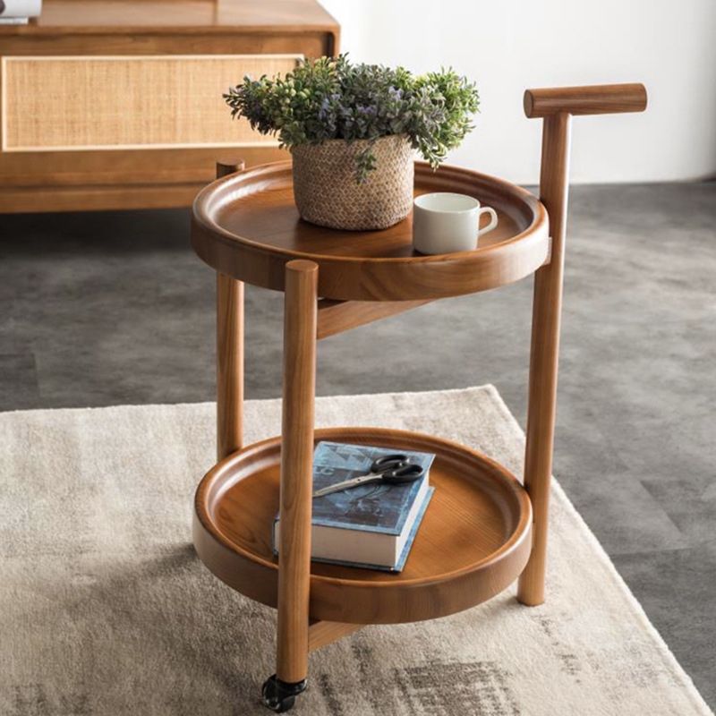 Tavolino in legno del vassoio rotondo scandinavo da 21,6 pollici con scaffale e ruota