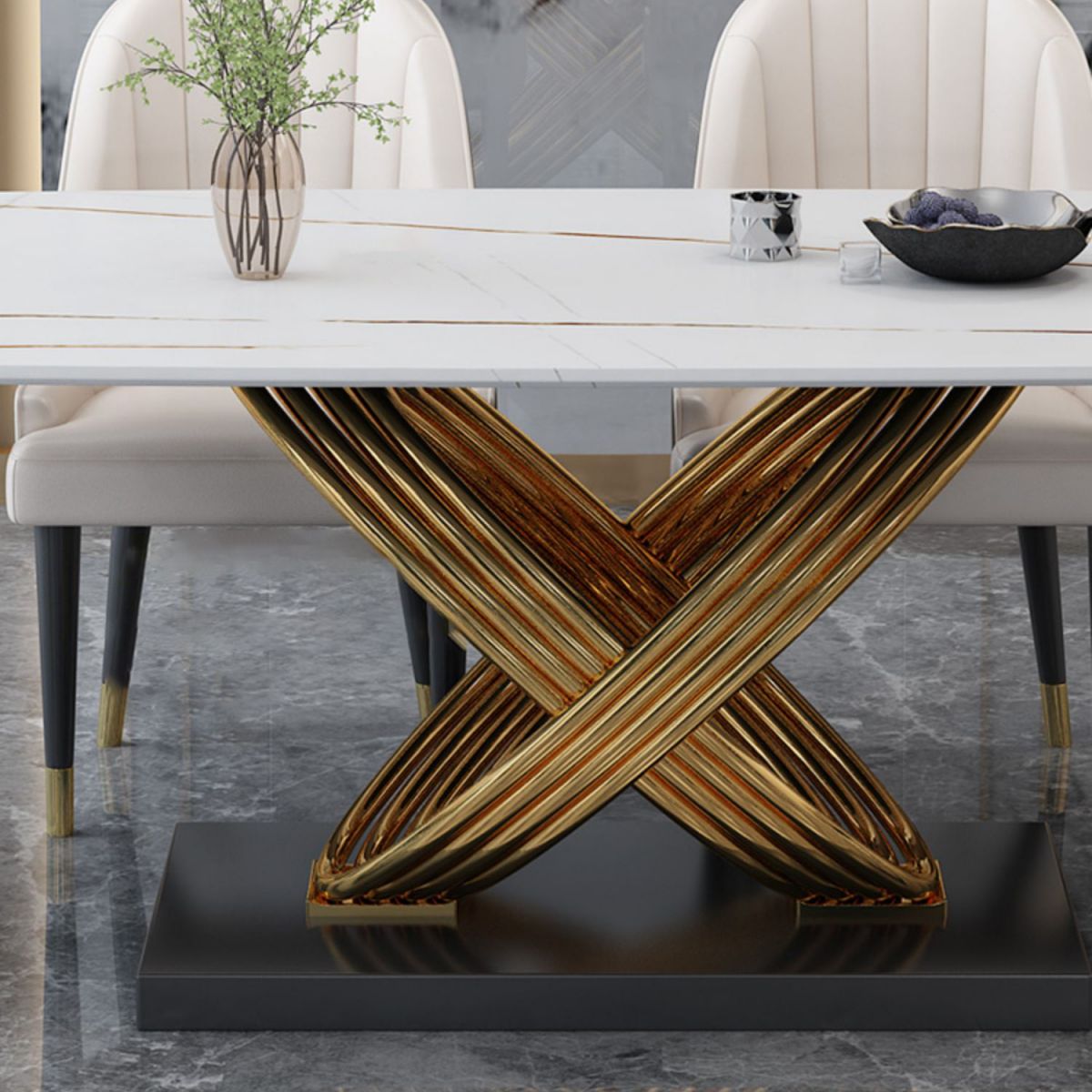 Glam Rectangle Dining Table Set 1/4/5/6/7 Pieces Dinette Set with White Stone Top Clearhalo 'Dining Room Sets' 'Dining Tables & Seating' 'dining_room_set' 'furn' 'furn_dining_room_set' 'Furniture' 'Kitchen & Dining Furniture' 1200x1200_e2167db1-7ab2-4196-b6a8-3dbc5777b1e1