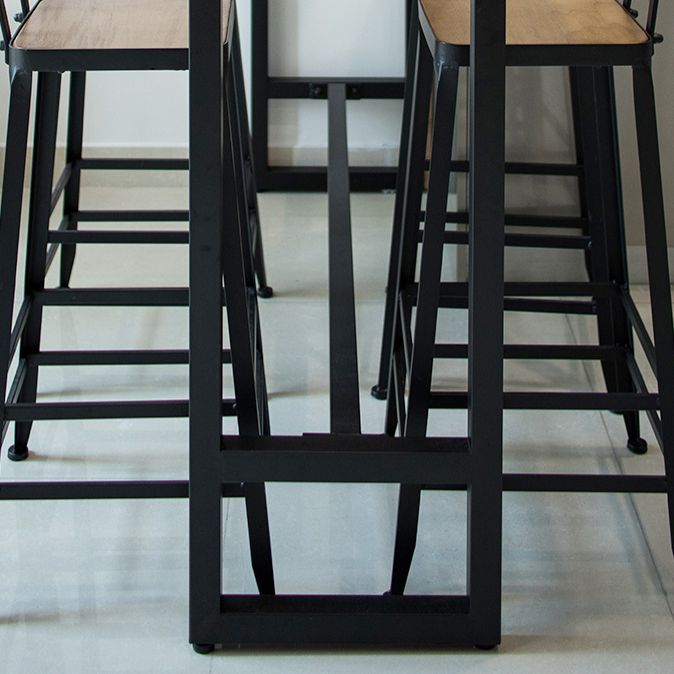 Brown Modern Style Bar Table Solid Wood and Iron with Black Trestle Coffee Shop Bar Table Clearhalo 'Bar Furniture' 'Bar Tables' 'bar_tables' 'furn' 'furn_bar_tables' 'Furniture' 'furniture_bar_tables' 'Kitchen & Dining Furniture' 1200x1200_e217615b-9c27-4f52-823d-a6ad83318e5c